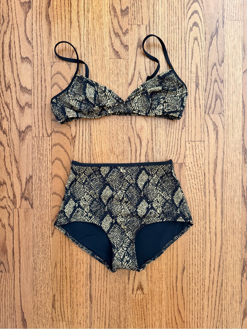 SOLID & STRIPED - NEVER WORN Black and Gold Printed Bikini